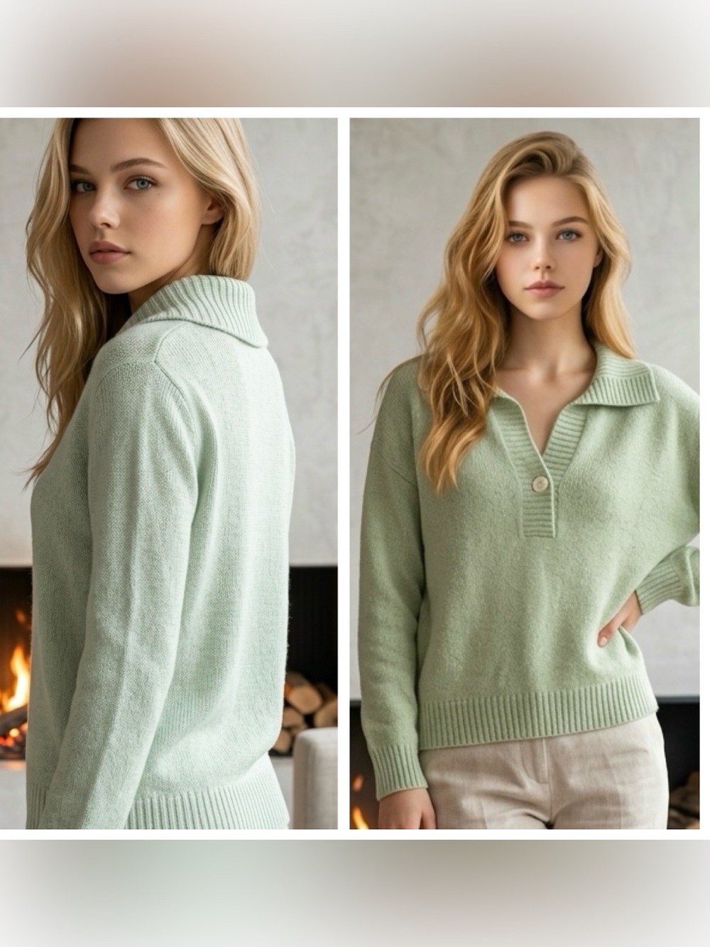 GH Bass Sage Green Collared Button-Detail Women's Ultra Soft Polo Sweater Sz M